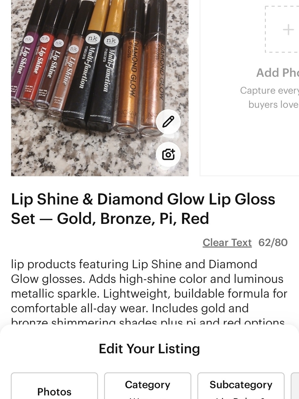 Lip Shine & Diamond Glow Lip Gloss Set - Gold, Bronze, Pink, Red